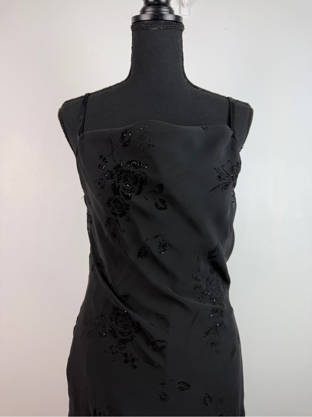 VTG City Triangles Prom Dress 90s Y2K Black Mesh Rose Vine Fairy Whimsigoth